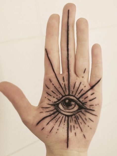 Eyes On Hands Tattoo, Medieval Eye Tattoo, Palm Eye Tattoo, Eye In Hand Tattoo, Trad Eye Tattoo, Palm Of Hand Tattoo, Palm Hand Tattoo, Eye Finger Tattoo, Eye Tattoo On Hand