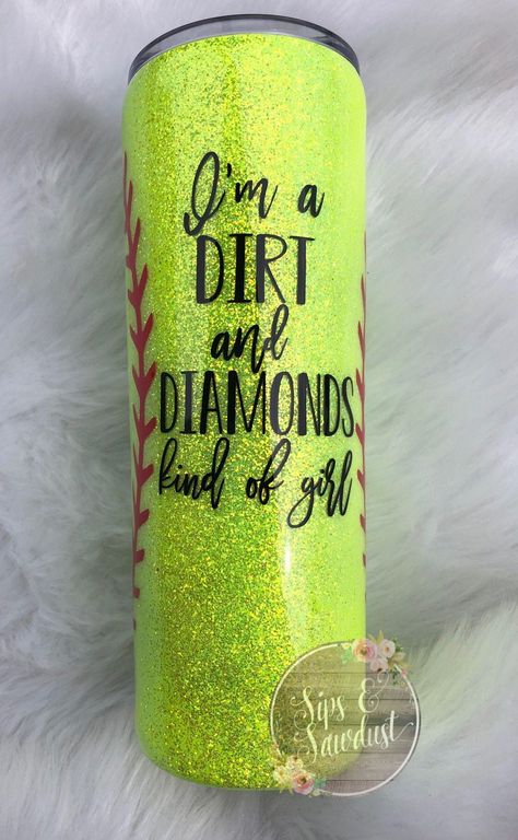 Epoxied Tumblers, Softball Crafts, Neon Glitter, Tumblr Cup, Epoxy Tumbler, Epoxy Tumblers, Glitter Tumbler Cups, Custom Tumbler Cups, Softball Mom