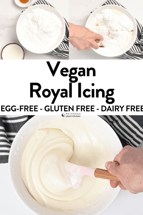 Gluten Free Royal Icing Recipe, Vegan Cookie Icing, Vegan Icing For Cake, Healthy Icing Recipe, Icing Recipe For Piping, Vegan Icing Recipe, Vegan Royal Icing Recipe, Vegan Icing, Gluten Free Icing