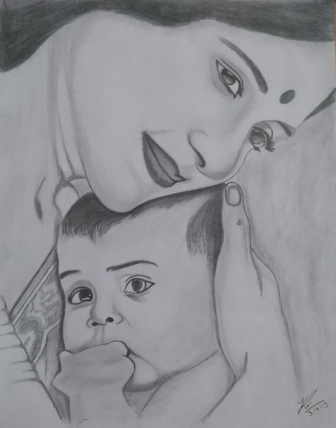 Mom Pencil Drawing, Mother Love Sketch, Mother Son Drawing Pencil, Mother Child Sketch, Mother And Child Drawing, Baby Sketch Pencil Drawings, Underwater Drawing, Ganesh Art Paintings, Pencil Drawing Images