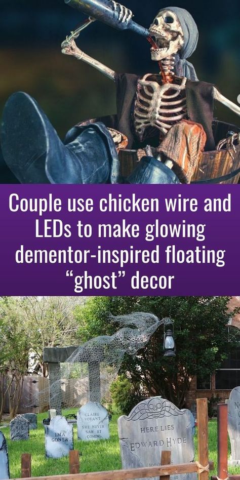 Chicken Wire Ghosts Diy, Diy Spooky Decor, Chicken Wire Ghost, Chicken Wire Diy, Wire Ghosts, Floating Ghost, Haunted Props, Chicken Wire Crafts, Floating Ghosts