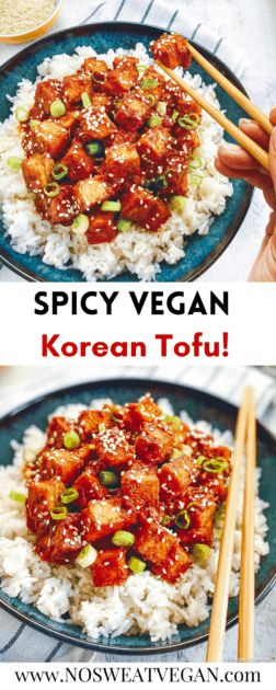 Korean Tofu (Spicy, Vegan, & Oil-free) – No Sweat Vegan Tofu Korean, Spicy Tofu Recipes, Protein Entrees, Tofu Spicy, Health 2023, Lacto Vegetarian, Korean Tofu, Meat Ideas, Gochujang Recipe