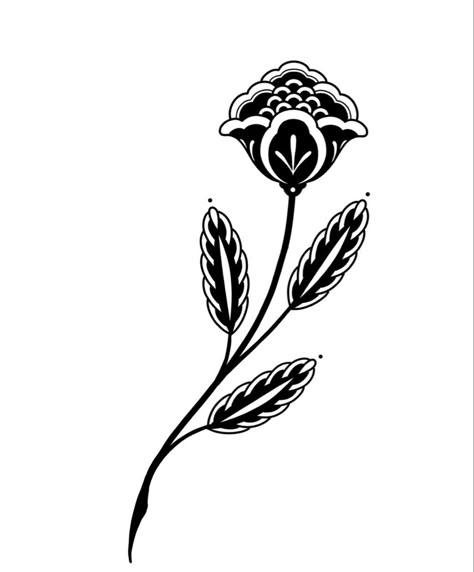 Black Work Small Tattoo, Vertical Traditional Tattoo, American Traditional Botanical Tattoo, Simple Floral Tattoo Design, Abstract Ornamental Tattoo, Traditional Black And White Tattoo, Folk Flower Tattoo, American Trad Flower, Floral Dog Tattoo Design