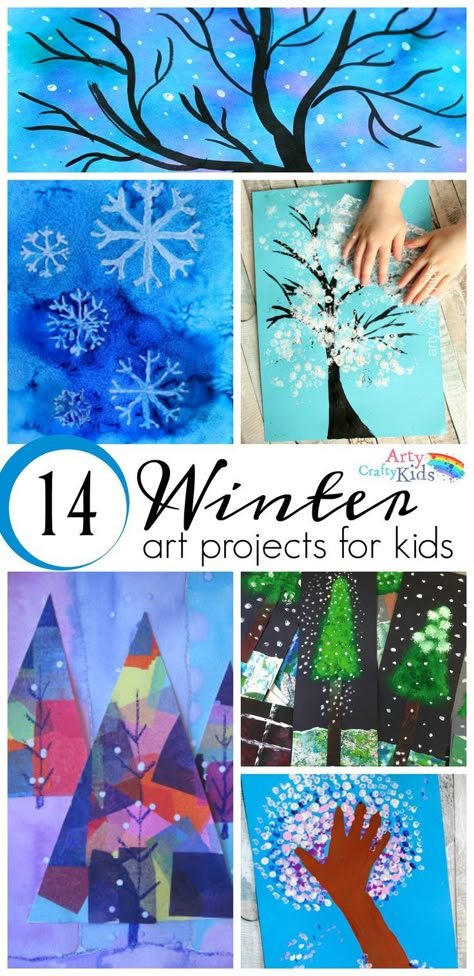 16 Winter Art Projects for Kids - A selection of gorgous snowy Winter art projects for kids using various process art tehniques to keep the kids busy this Winter. Winter Art Projects For Kids, Winter Art Projects, Art Projects For Kids, Winter Crafts For Kids, Homeschool Art, Snowy Winter, Crafty Kids, Winter Art, Winter Trees