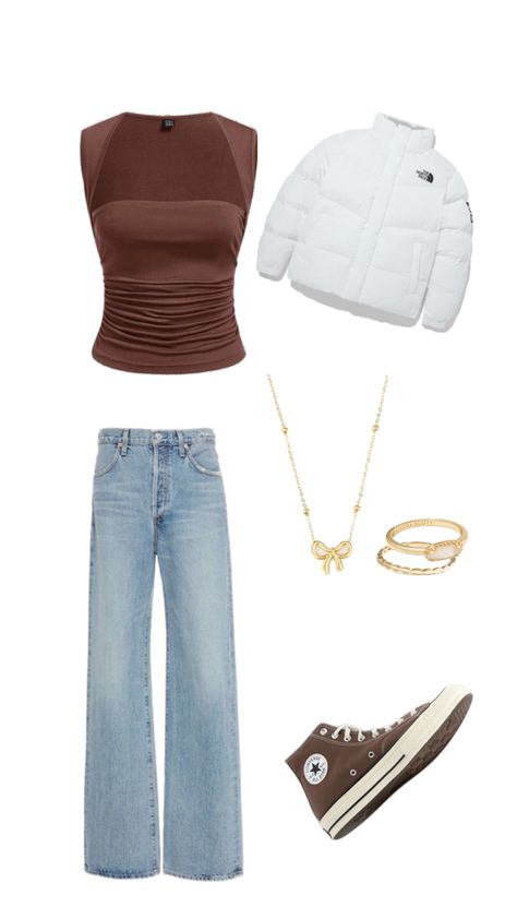 Brown top outfit #browntop#outfir Brown Basic Top Outfit, Blue Jeans Brown Top, Brown Crop Top Outfit Jeans, Trendy Brown Jeans For Summer, Light Brown Outfit, Brown Top Outfit Ideas, Summer Mid-rise Brown Jeans, Brown Top Outfit, Summer Brown