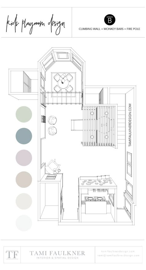 Playroom Off Kitchen Floor Plan, Playroom Layout Ideas Floor Plans, Playroom Floor Plan, Playroom Slide, Small Kids Playroom, Climbing Wall For Kids, Lounge Layout, Kids Playroom Design, Playroom Layout