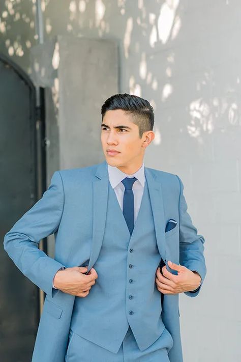 Monochromatic Cinderella Quince Theme | Friar Tux Cinderella Quince Theme, Damas And Chambelanes Outfits, Chambelanes Outfits Quinceanera Blue, Light Blue Tux, Fairytale Quince, Chambelanes Outfits Quinceanera, Cinderella Quince, Quince Blue, Chambelanes Outfits