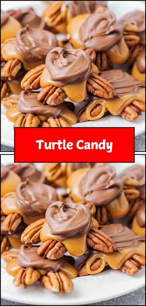 Indulge in this Easy Turtle Candy! This simple recipe combines chewy caramel, crunchy nuts, and rich chocolate to create a delightful treat that's perfect for gifting or enjoying yourself. These delicious bites are perfect for holidays, special occasions, or a sweet snack anytime. Pin this recipe for a decadent dessert that will satisfy your sweet cravings! 🍬🍫🌰✨  #TurtleCandy #SweetTreats #CandyRecipes #ChocolateLovers #HomemadeGifts Uglies Recipe, Turtle Candy Recipe, Candy Turtles, Candy Recipes Easy, Goodies Ideas, Turtle Candy, Turtles Candy, Hard Candy Recipes, Chewy Caramel