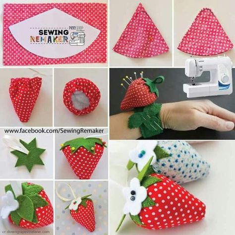 Strawberry Pin Cushion, Strawberry Crafts, Spool Crafts, Sewing To Sell, Scrap Fabric Crafts, Handmade Flowers Fabric, Tile Shower Ideas, Small Bathrooms, Creation Couture