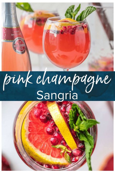 Vanilla Vodka Drinks, New Years Eve Cocktail, Champagne Sangria, Moscato Sangria, Pink Sangria, Champagne Recipe, Pink Moscato, Champagne Drinks, Mint Simple Syrup