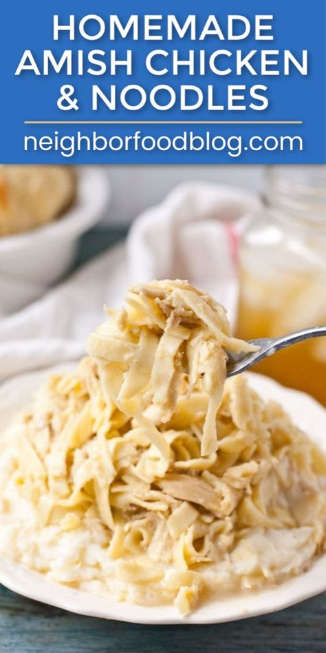 Are you looking for a hearty comfort food recipe that soothes the soul and fills your stomach? Look no further than this classic chicken and noodles recipe.  It's the perfect pasta dish for a simple dinner or to take to your next potluck! || NeighborFood #chickenandnoodles #pasta #pastarecipes #comfortfood #neighborfood Classic Chicken And Noodles, Comfort Chicken And Noodles, Amish Chicken And Noodles, Homemade Chicken And Noodles, Easy Chicken And Noodles, Chicken And Noodles Recipe, Noodles From Scratch, Egg Noodles Recipe, Chicken And Egg Noodles