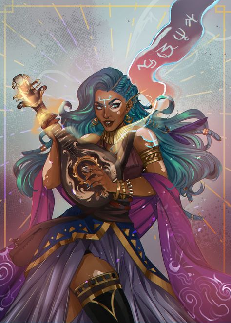 Glamour Bard Dnd, Fantasy Bard Art, Fairy Bard Dnd, Dnd Siren Character Art, Dnd Bard Female, Bards Dnd, Dnd Siren, Dnd Bard Character Concept, Female Bard Character Design