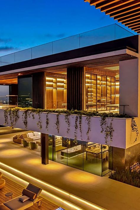 Selling Sunset: Who Bought the $44 Million House? Atrium Garden, Quest Bar, Hollywood Hills Homes, Outside Seating, Mega Mansions, Spa Retreat, Expensive Houses, Hollywood Hills, Sliding Glass Door