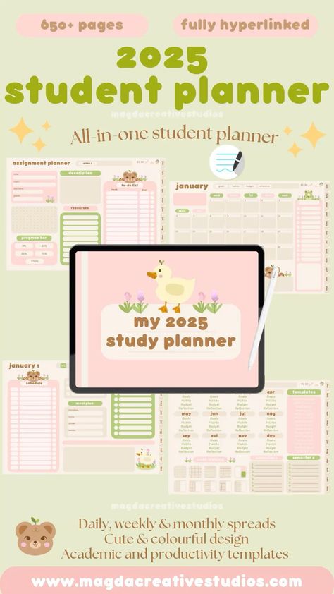 2025 Student Digital Planner | GoodNotes Landscape Planner | Aesthetic iPad Planner |College Planner Life Planner Printables Free, Goodnotes Student Planner, Monthly Study Planner, Planner Aesthetic Ideas, Aesthetic Daily Planner Template, Aesthetic Study Planner, Planner Templates Goodnotes, Goodnotes Hacks, Yearly Planner Template