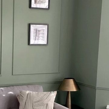 Katie Baldock on Instagram: "This is probably the question I get asked the most ☺️. The answer = Windmill Lane by @littlegreenepaintcompany 🌿 . . . . . . . . . . . . . #livingroominspo #greenlivingroom #newbuildlivingroom #newbuildglowup #littlegreenewindmilllane #panelling #livingroompanelling #builtinstorage #builtins #alcoveshelving #fakechimneybreast #plantationshutters #littlegreenepaint" Windmill Lane Little Greene, Alcove Shelves, Alcove Shelving, Living Room Panelling, Chimney Breast, Little Greene Paint, Living Room Green, Drawings Simple, Little Greene