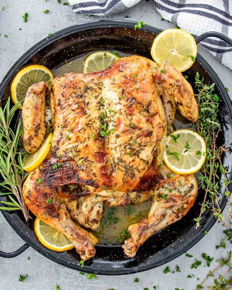 Transform your dinner into a zesty delight with this Lemon Garlic Spatchcock Chicken recipe! Perfectly crispy, irresistibly juicy, and bursting with flavor. 🍋🍗 #LemonGarlicChicken #EasyGourmetMeals Spatchcock Chicken Oven, Cafe Owner, Greek Lemon Potatoes, Cornish Hen Recipe, Spatchcock Chicken, Oven Chicken Recipes, Lemon Potatoes, Lemon Garlic Chicken, Chicken With Olives