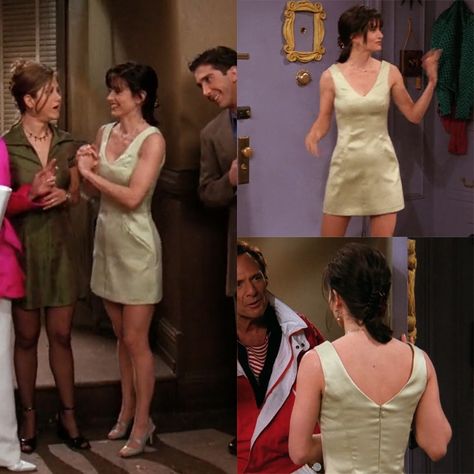 Monica Friends, Monica Gellar, Rachel Green Friends, Rachel Green Outfits, 90’s Outfits, Cheer Poses, Green Outfits, 90s Inspired Outfits, Monica Geller