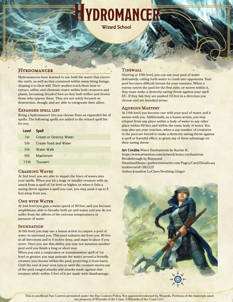 wizard subclass homebrew hydromancer Dnd Homebrew Classes 5e Wizard, Wizard Subclasses 5e, Wizard Homebrew 5e, Dnd Wizard Subclass Homebrew, Dnd Wizard Homebrew, Wizard Subclass Homebrew, Dnd 5e Homebrew Subclasses Wizard, D D Homebrew Classes, Dnd Wizard Subclasses