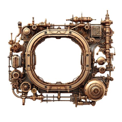 Premium AI Image | Metallic frame with vintage machine gears and cogwheel Isolated on transparent background Mock up template Dystopian Steampunk, Steampunk Frame, Christmas Factory, Steampunk Machine, Steampunk Background, Steampunk Machines, Steampunk Elements, Vintage Machine, Metallic Frame