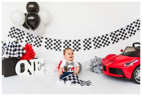 Calgary First Birthday Cake Smash Photography Racecar Birthday Photoshoot, Fast One Birthday Photoshoot, Race Car Birthday Photo Shoot, Fast One Photo Shoot, Car Themed Cake, Themed Cake Smash, Cars Theme Cake, Racing Baby, Car Photoshoot