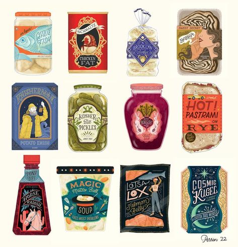 Lisa Perrin (@madebyperrin) • Instagram photos and videos Lisa Perrin Illustration, Lisa Perrin, Jar Label Design, Before 2023, Vintage Food Labels, My Culture, Jewish Food, Jar Packaging, Random Inspiration