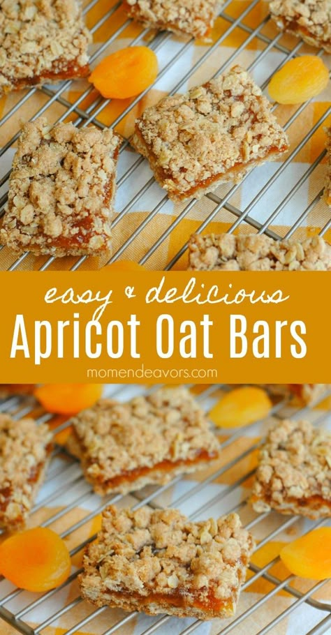 Apricot Oatmeal Crumble Bars - Mom Endeavors Recipes With Canned Apricots, Apricot Dessert Recipes, Apricot Jam Bars, Apricot Oatmeal Bars, Apricot Oatmeal Muffins, Apricot Baked Oatmeal, Apricot Oat Bars, Apricot Almond Bars, Apricot Bars Recipe