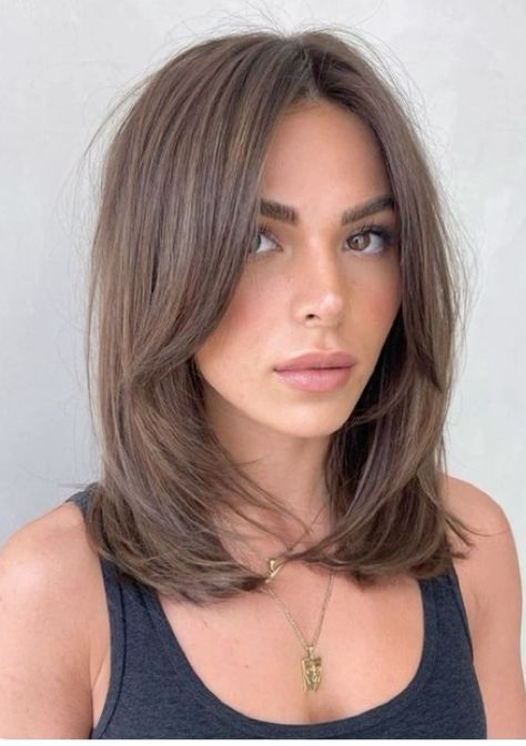 Long Bangstyle Hair, Short Brown Hair Curtain Bangs, Half Long Haircut, Jennifer Aniston Hair Short, Medium Fine Haircut, Bob Hair With Curtain Bangs, Long Bob With Face Framing Layers, Hair Cuts Ideas Short, Collar Bone Length Hair Straight