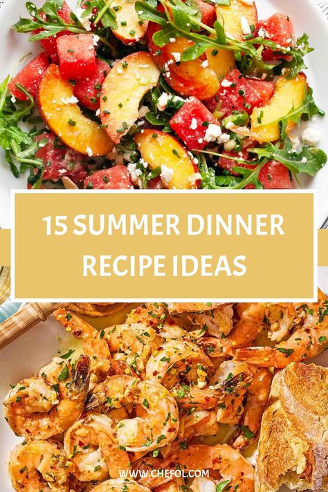 Looking for some delicious summer dinner recipe ideas? Check out these 15 mouth-watering dishes perfect for warm evenings and backyard BBQs. From fresh salads to grilled entrees, there's something for everyone to enjoy during the sunny season. Get inspired and impress your family and friends with these easy, yet flavorful recipes that celebrate the best produce of the season. Let's make this summer unforgettable with a variety of tasty meals that are sure to please any palate! Grilled Entrees, Veggie Fajitas, Steak Kabobs, Pulled Pork Tacos, Summer Dinner Recipes, Peach Salad, Recipe Sheets, Slow Cooker Pulled Pork, Summer Recipes Dinner