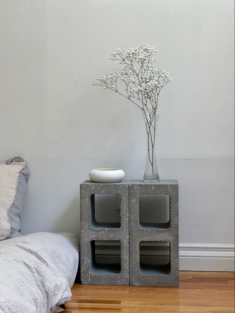 Cinder Block Bedside Table, Cinder Block Side Table, Cinder Block Nightstand, Concrete Block Table, Cinder Block Table, Concrete Nightstand, Flat Ideas, Apartment Decor Inspiration, January 10