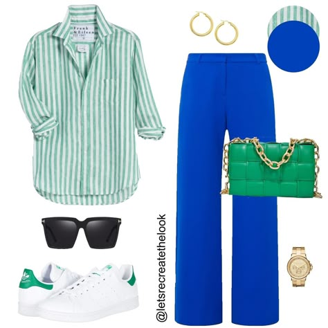 Blue Trousers - 10 Outfit Ideas 💙 Blue is my favorite color and I have a pair of blue trousers that I definitely want to get more wear out of this spring summer. Here are 10 outfits I plan to recreate with my blue pants. Do you have a pair of blue pants in your closet? If so, save this post for style inspo to recreate the looks yourself. Also for color inspo to inspire you to try pairing them with another vibrant color this spring/summer. If you’re in need of a pair of blue pants yourself, c... Sky Blue Pants Outfit For Women, Blue And Green Outfits For Women, Cobalt Pants Outfit, Bright Blue Pants Outfit, Electric Blue Pants Outfit, Cobalt Blue Pants Outfit, Blue Pants Outfit Work, Blue Pants Outfit Ideas, Outfits Azul