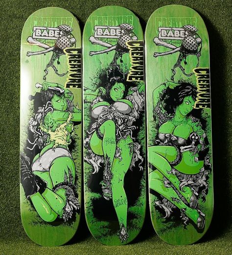 Skateboard Artwork, Creature Skateboards, Skateboard Photos, Skateboard Pictures, Rockabilly Art, Skateboard Deck Art, Skateboard Art Design, Heavy Metal Art, Cool Skateboards