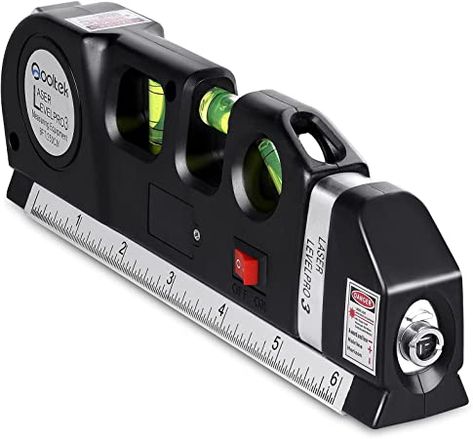 Qooltek Multipurpose Laser Level Laser Line 8 feet Measure Tape Ruler Adjusted Standard and Metric Rulers for hanging pictures - - Amazon.com Cool Gadgets For Men, Diy Projektit, Laser Levels, Hanging Cabinet, Laser Level, Picture Hanging, Hanging Shelves, Hanging Pictures, Workshop Equipment