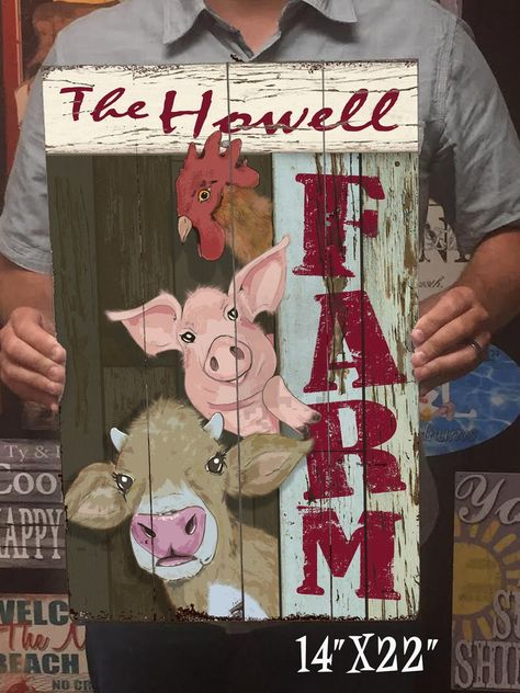 Farmhouse Front Porches Decorations, Pig Signs, Fence Crafts, Custom Farm Signs, Farmhouse Colors, Cow Pig Chicken, Pig Crafts, Chicken Farming, Backyard Chicken Farming