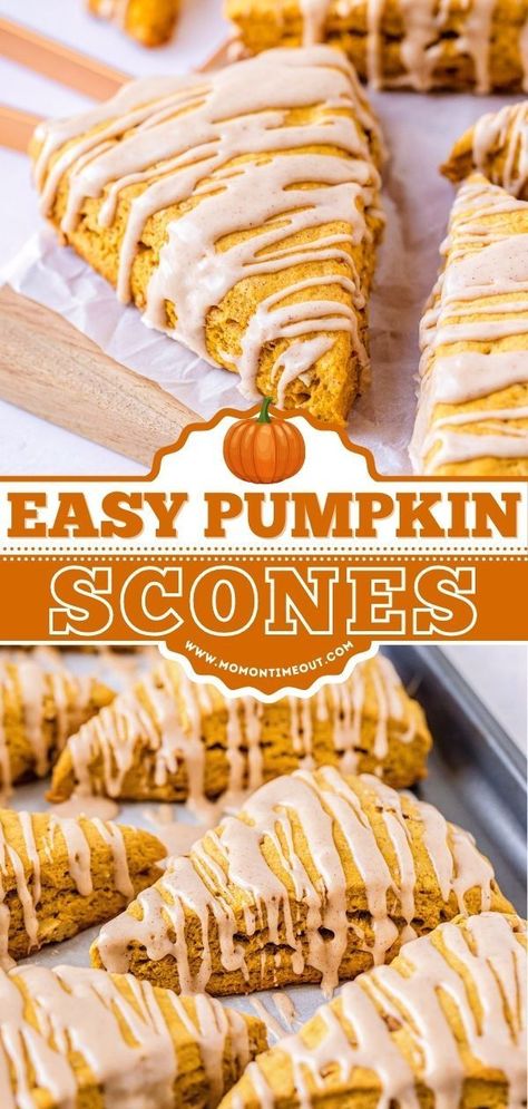 Glazed Pumpkin Scones, Pumpkin Pie Scones, Recipes For Scones Easy, Maple Pumpkin Scones, Pumpkin Maple Scones, Fall Breakfast Baking, Easy Pumpkin Scones Recipe, Bisquick Pumpkin Scones, Easy Pumpkin Scones