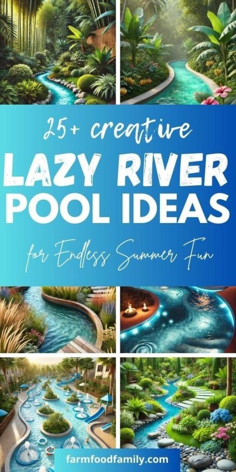 20+ Affordable Backyard Lazy River Pool Ideas That Look Expensive 64 Lazy River Pool Backyard, Tropical Paradise Theme, Backyard Lazy River, Unique Backyard, River Pool, Retreat Themes, Lazy River Pool, Backyard Activities, Backyard Beach