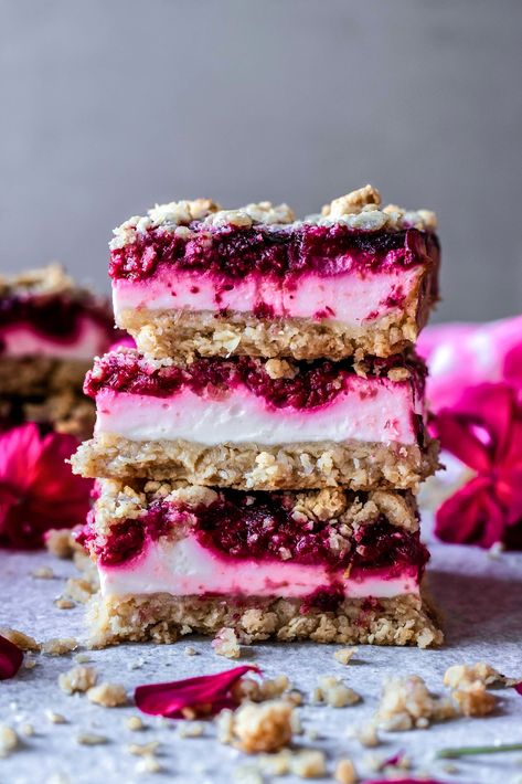 Gluten-Free Raspberry Yogurt Bars Shavuot Desserts, Yogurt Bars Recipe, Healthy Balls, Gf Deserts, Eggplant With Garlic Sauce, Yogurt Bars, Night Restaurant, Bars Gluten Free, Fodmap Foods