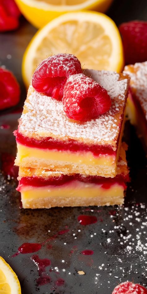 Raspberry Recipes Healthy, Raspberry Lemon Bars, Fresh Raspberry Recipes, Lemon Raspberry Bars, Lemon Desserts Bars, Raspberry Recipes Dessert, Lemon Bars Easy, Raspberry Bars, Lemon Bars Recipe