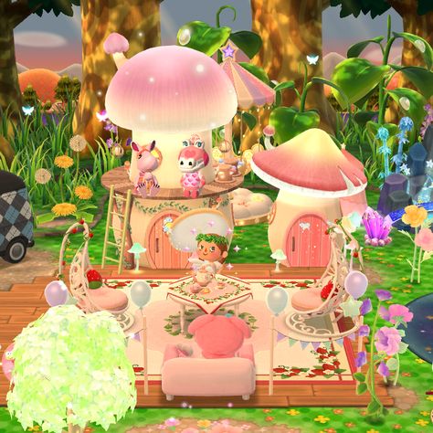 Animal Crossing Mushroom Island, Pocket Camp Animal Crossing, Pocket Camp Campsite Ideas Cute, Ac Pocket Camp Campsite, Animal Crossing Campsite Ideas Pocket Camp, Pocket Camp Aesthetic, Fairy Animal Crossing, Fairy Core Animal Crossing, Animal Crossing Campsite Ideas