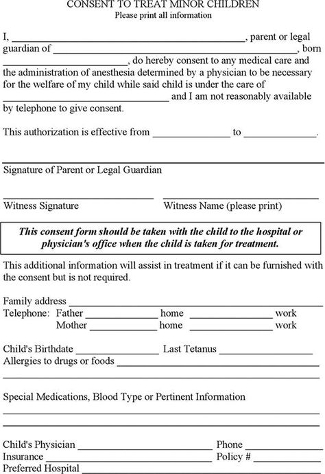 Consent to Treat Minor Children Download the free Printable Basic Blank Medical Form, Template or Waiver in Word,Excel, or PDF to be used as a legal medical contract between two parties. Medical Consent Form Children, Child Travel Consent Form, Questionnaire Template, Parental Consent, Form Example, Action Plan Template, Microsoft Word Document, Order Form Template, Consent Forms