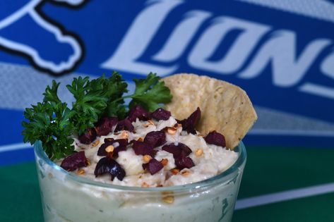 Detroit Lions Tailgate: White Bean Dip recipe White Bean Dip Recipe, Bean Dip Recipe, White Bean Dip, Themed Desserts, Tailgate Food, Bean Dip, Football Food, White Bean, Superbowl Party