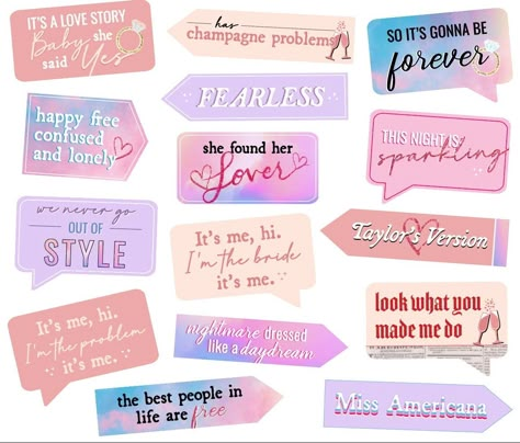 Taylor Swift Bachelorette Party Photo Booth Props - Swiftie Bridal Shower Decor https://etsy.me/3XyYHJm #bacheloretteparty #partyprops #photobooth #swiftiebachelorette #taylorloverparty #taylorerasdecor #taylorswiftparty Bachelorette Party Basket, Taylor Swift Party Props, Pink And White Bridal Shower Decorations, Taylor Swift Bachelorette Koozie, Lover Bachelorette Party Theme, Lover Birthday Taylor Swift, Taylor Swift Themed Photo Booth, Photo Booth Taylor Swift, Lover Bridal Shower Taylor Swift