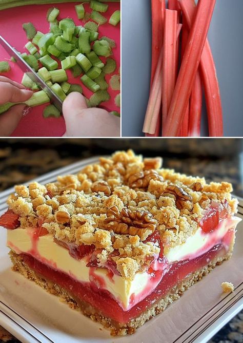 Rhubarb Cheesecake Squares, Cheesecake Square, Recipes Rhubarb, Rhubarb Cheesecake, Cheesecake Squares, Cheesecake Layer, Sweet Time, Rhubarb Recipes, Cheesecake Bars