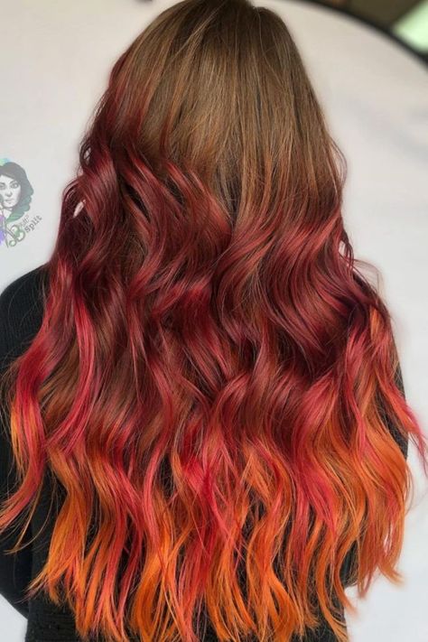 Dark Ombre Hair With Natural Dark Roots Copper Ombre Hair, Ombre Hair Dark, Fire Ombre Hair, Ombre Hair Ideas, Dark Ombre Hair, Copper Ombre, Dark Ombre, Red Ombre Hair, Fire Hair