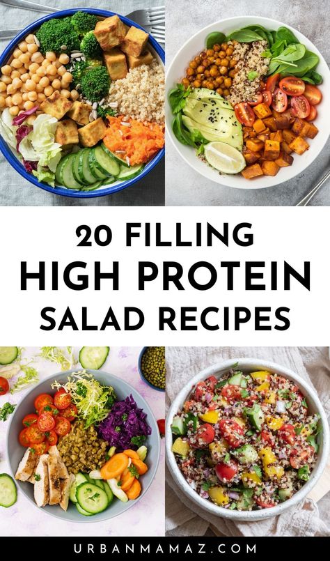 Looking for filling high protein salad recipes? Check out this list of 20 easy high protein salads for meal prep. Protein Filled Salads Healthy, Protein Summer Salad, Salads That Actually Taste Good, Hearty Salads For Lunch, Easy Salad For Meal Prep, Not Salad Salads, High Protein Salad Ideas, Protein To Add To Salads, Lunch Prep Bowls