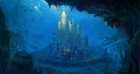 Fantasy Story Ideas, Underwater City, My Fantasy World, Treasure Planet, Fantasy City, Fantasy Setting, Fantasy Places, Underwater World, City Aesthetic