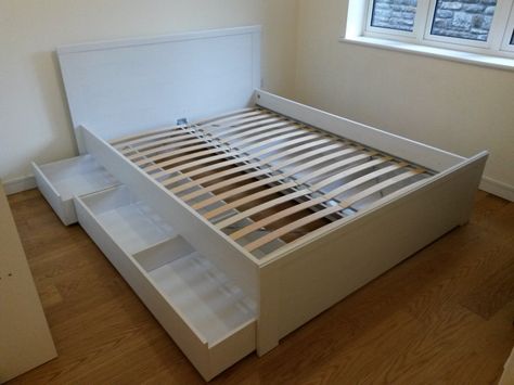 Ikea Brusali double bed with under bed storage drawers. Fully assembled in Bristol. Ikea Bed Drawers, Ikea Double Bed, Full Xl Bed Frame, Ikea Bed With Storage Drawers, Double Bed With Drawers, Ikea Bed Frame With Drawers, Bed With Storage Under, Bedbase With Storage, Ikea Queen Bed Frame