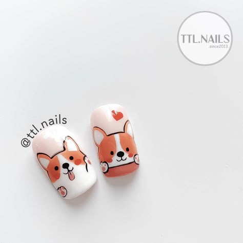 Nail Art Designs Corgi, Puppy Nail Art, Cute Animal Nails, Dog Nails Design, Cute Animal Nail Art, Dog Nail Art, Animal Nail Designs, Quick Nail Art, Nail Art For Kids