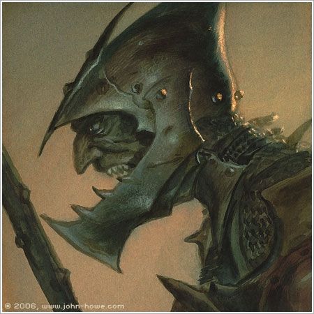 Orc Swordsman • John Howe Orc Swordsman, Mordor Aesthetic, Fictional Creatures, Ring Wraiths, Goblin Art, Alan Lee, John Howe, Tolkien Books, Humanoid Creatures