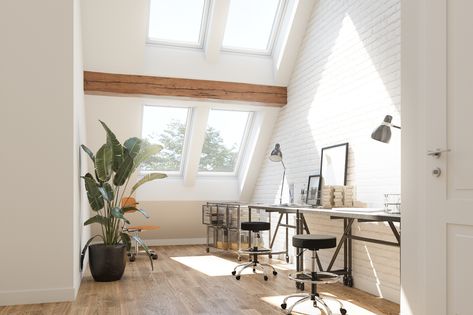 Fakro Vs Keylite Vs Velux: What’s the Difference? - Roof Window Outlet Velux Skylights, Roof Window, Luz Natural, Architectural Digest, Winchester, Entryway Bench, Roof, Conference Room Table, Home Office