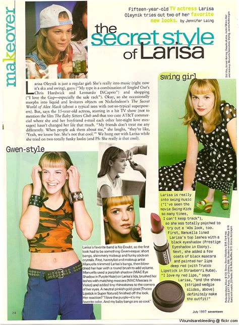 Larisa Oleynik for Seventeen Magazine July 1997 AKA ALEX MACK haha 90s School Dance Dress, Y2k Magazine, 2000s Magazines, School Magazine, Media Magazine, 잡지 레이아웃, 90s Teen, The Secret World, Teen Magazine